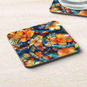 いたるところでオレンジ色の花 コースター (左側)