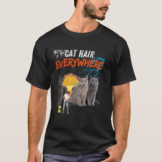 いたるところに猫の毛、面白い猫のデザイン、猫好き、 Tシャツ (正面)