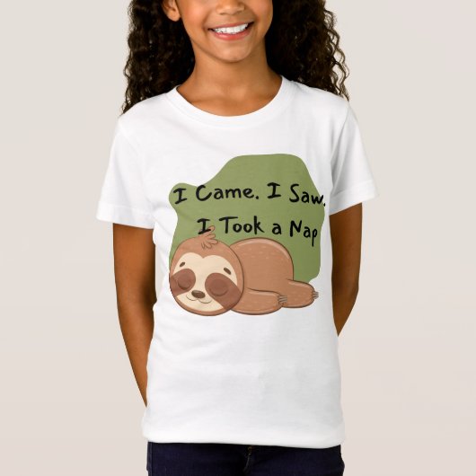 いた。見た。寝た。面白いナマケモノの名言デザイン Tシャツ (正面)