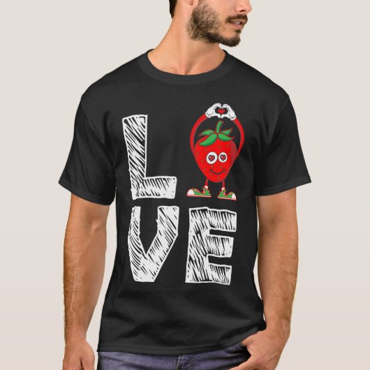 いちごおもしろいフルーツ恋人の食べ物 – I Love Strawb Tシャツ (正面)