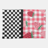 いちごお洒落とチェッカーボード キッチンタオル (横)