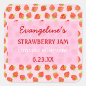 いちごかわいらしパーソナライズされたジャム瓶 スクエアシール (正面)