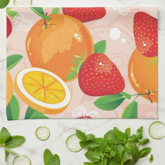 いちごが付いている抽象的なパターン キッチンタオル (折り畳み)