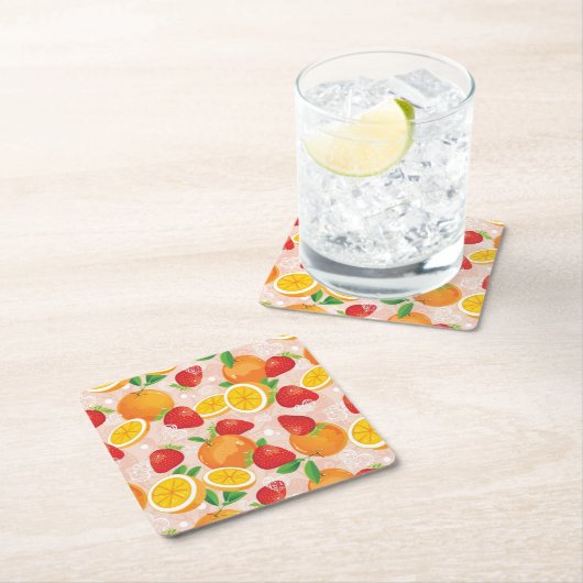 いちごが付いている抽象的なパターン スクエアペーパーコースター (インサイチュ)