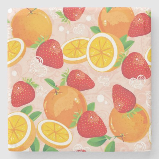 いちごが付いている抽象的なパターン ストーンコースター (正面)