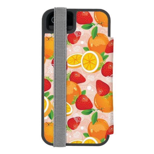 いちごが付いている抽象的なパターン INCIPIO iPhoneウォレットケース (フォリオ裏面)