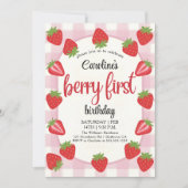いちごちゃん1歳の誕生日パーティー ベリー初めての記念写真 招待状 (正面)
