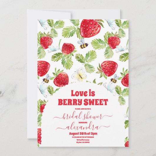 いちごとかすみ草のブライダルシャワー 招待状 (正面)