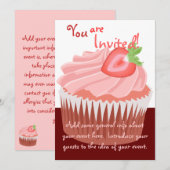 いちごのカップケーキの招待状 招待状 (正面/裏面)