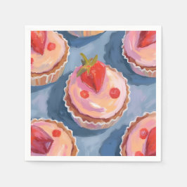 いちごのカップケーキ｜フルーツの水彩お祝い スタンダードカクテルナプキン