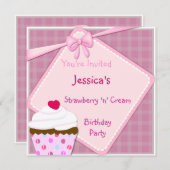 いちごのクリームカップケーキ招待状 招待状 (正面/裏面)