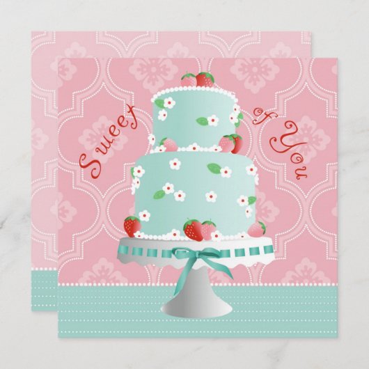 いちごのケーキは感謝していしています サンキューカード (正面/裏面)