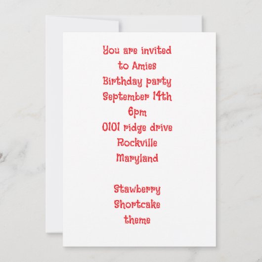 いちごのショートケーキの家とパーティー 招待状 (裏面)