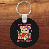 いちごのジャムが詰まったが私の拳銃は面白くないテディベア キーホルダー (正面)