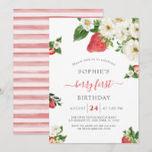 いちごのスイートベリー ファーストバースデー 招待状 (正面/裏面)