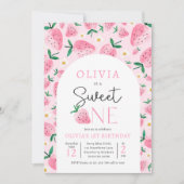 いちごのスウィートワン バー 1歳の誕生日パーティー 招待状 (正面)