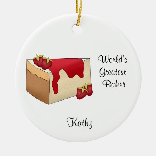 いちごのチーズケーキのクリスマスのオーナメント セラミックオーナメント (正面)