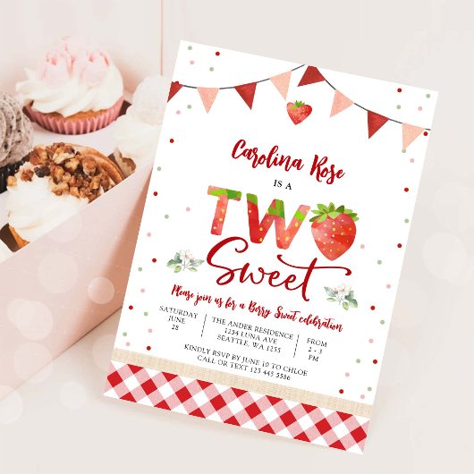 いちごのツー・スウィートな誕生日招待状 招待状