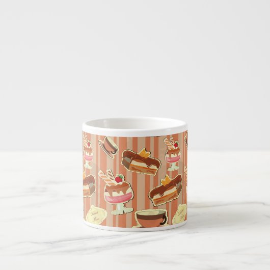 いちごのデザートが付いているヴィンテージカード エスプレッソカップ (正面)