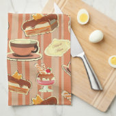 いちごのデザートが付いているヴィンテージカード キッチンタオル (四つ折り)