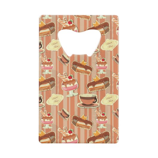 いちごのデザートが付いているヴィンテージカード クレジットカード栓抜き (正面)