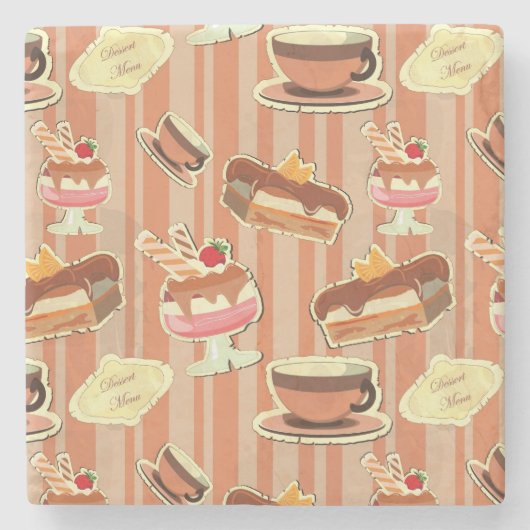 いちごのデザートが付いているヴィンテージカード ストーンコースター (正面)