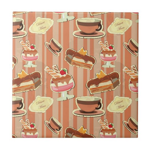 いちごのデザートが付いているヴィンテージカード タイル (正面)