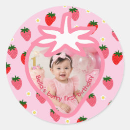 いちごのバースデーパーティー いちご1歳の誕生日 ラウンドシール