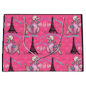 いちごのピンクのパリの魅力的なプードル ラージペーパーバッグ (正面)