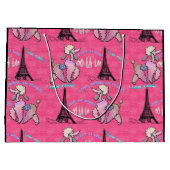 いちごのピンクのパリの魅力的なプードル ラージペーパーバッグ (裏面)