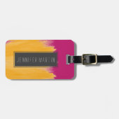 いちごのピンクのマンゴの黄色いブラシストローク ラゲッジタグ (正面横)