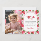 いちごのファーストバースデーパーティー感謝カード サンキューカード (正面)