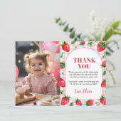 いちごのファーストバースデーパーティー感謝カード サンキューカード (スタンド正面)