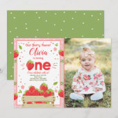 いちごのファーストバースデー招待状 夏のフルーツ 招待状 (正面/裏面)