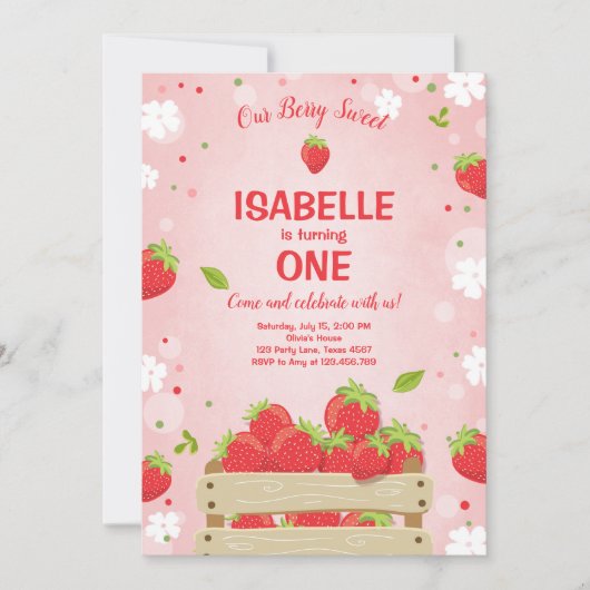 いちごのファーストバースデー招待状 夏のフルーツ 招待状 (正面)