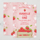 いちごのファーストバースデー招待状 夏のフルーツ 招待状 (正面/裏面)