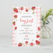 いちごのファーストバースデー 1歳の誕生日 招待状 (スタンド正面)