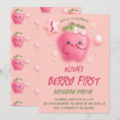 いちごのベリー初お誕生日パーティーのご招待 招待状 (正面/裏面)