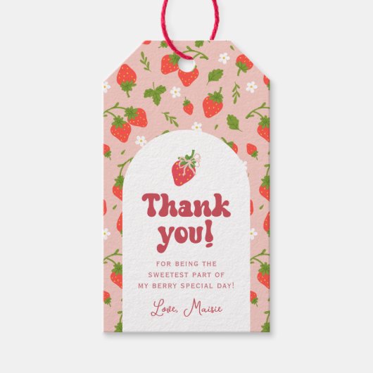 いちごのベリー ファーストバースデーパーティー ギフトタグ (正面)