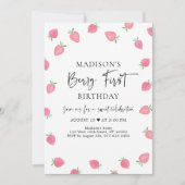 いちごのベリー ファーストバースデー 招待状 (正面)