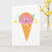 いちごの女の子のアイスクリームの挨拶状 カード (黄色い花)
