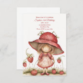 いちごの女の子のパーティー招待状 招待状 (正面/裏面)