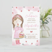 いちごの女の子の誕生日招待状 招待状 (スタンド正面)