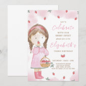 いちごの女の子の誕生日招待状 招待状 (正面/裏面)