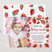 いちごの女の子の誕生日 ベリーマッチ サンクスカード 招待状 (正面/裏面)