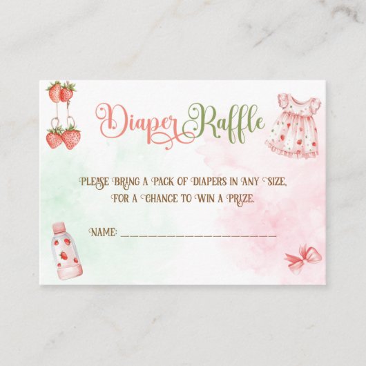 いちごの女の子ベビーシャワーおむつくじ エンクロージャーカード (正面)