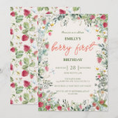 いちごの女の子 ベリー ファーストバースデー 招待状 (正面/裏面)