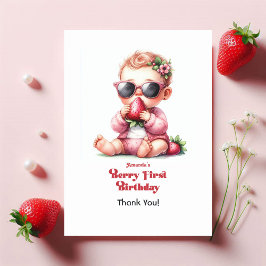 いちごの女の子 ベリー ファースト バースデー サンキューカード