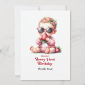 いちごの女の子 ベリー ファースト バースデー サンキューカード (正面)