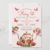 いちごの妖精 1st ティーポット 1st 誕生日 招待状 (正面)